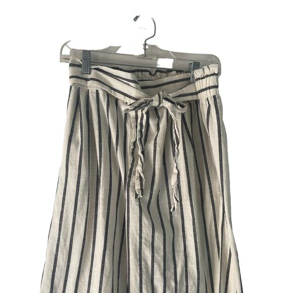 Mine Women's‎ Size Large Linen Blend Striped Belted Flowy Wide Leg Crop Pants - Picture 2 of 7